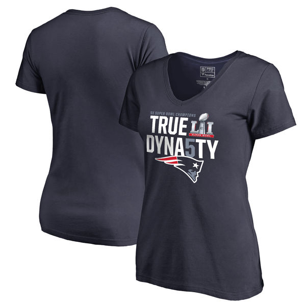 New England Patriots Pro Line by Fanatics Branded Women's 5-Time Super Bowl Champions True Dynasty V-Neck T-Shirt - Navy